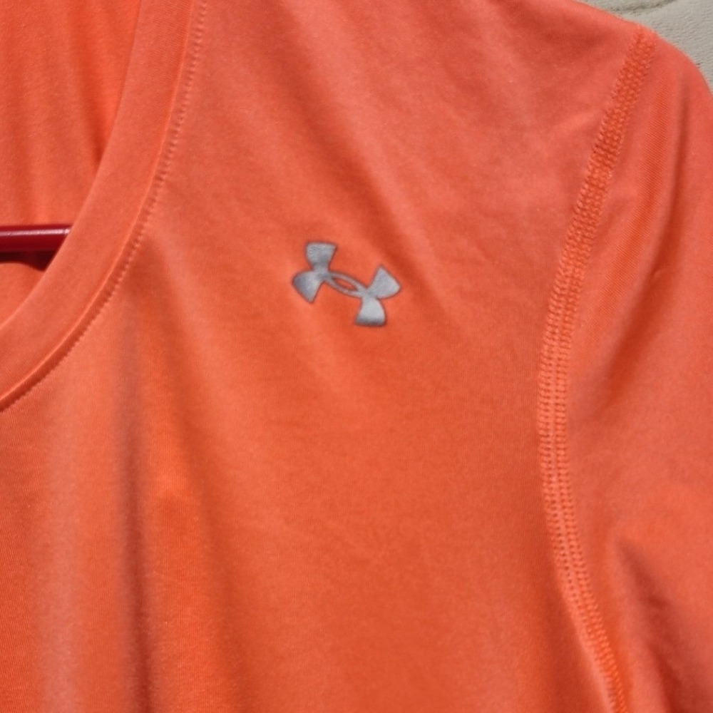 Under Armour Womens HeatGear Fitted Short Sleeve Athletic Shirt Orange Large - Picture 4 of 7